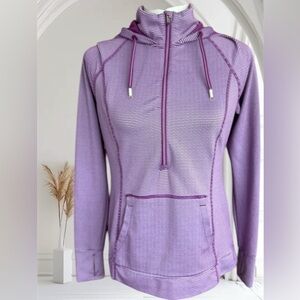 Tangerine Athletic Striped Hooded Deep Raspberry 1/2 Zip Pullover w Thumbholes